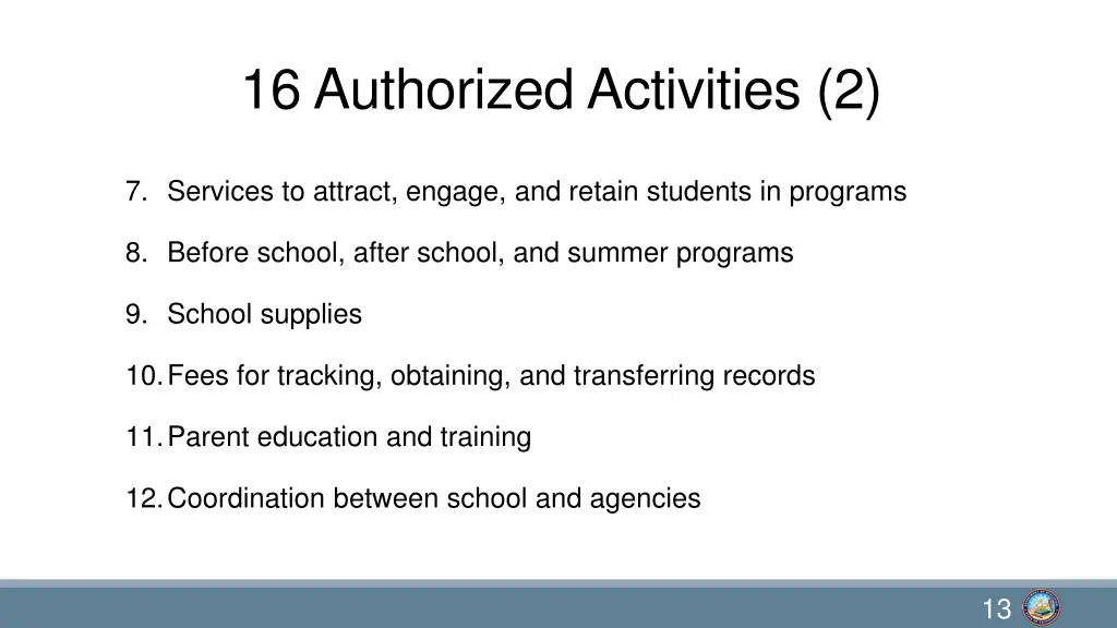 16 authorized activities 2