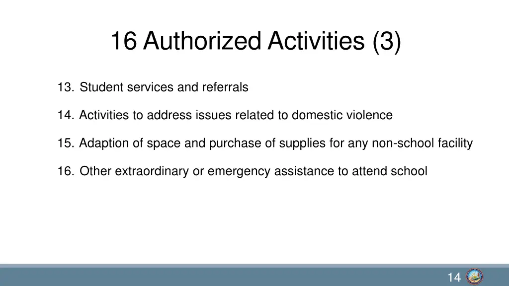 16 authorized activities 3