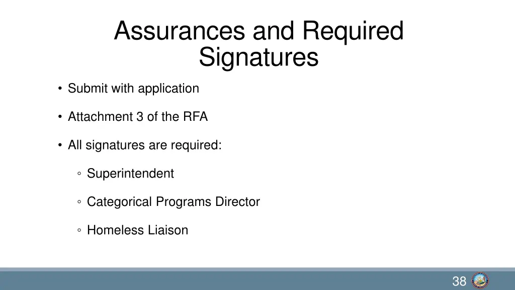 assurances and required signatures