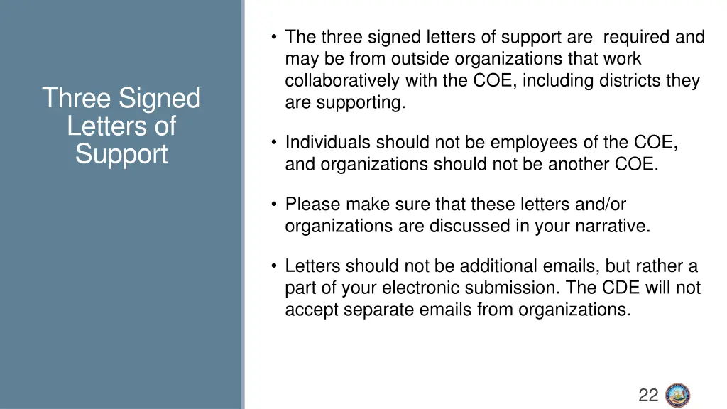 the three signed letters of support are required