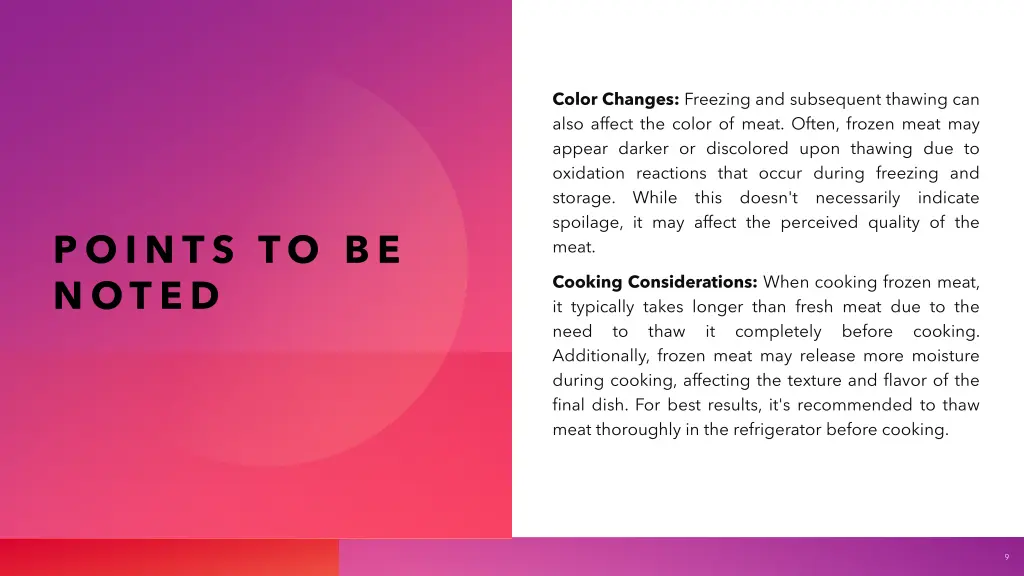 color changes freezing and subsequent thawing