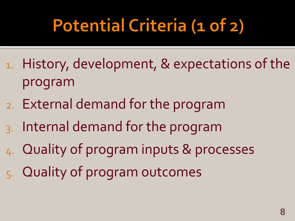1 history development expectations of the program