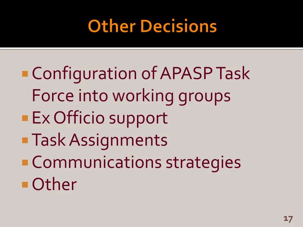 configuration of apasp task force into working