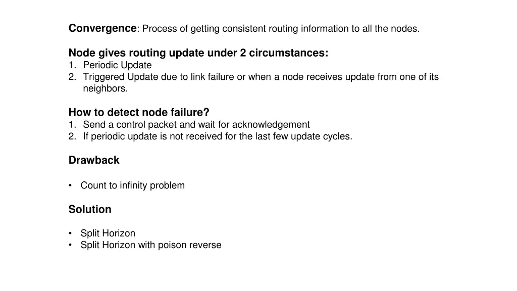 convergence process of getting consistent routing