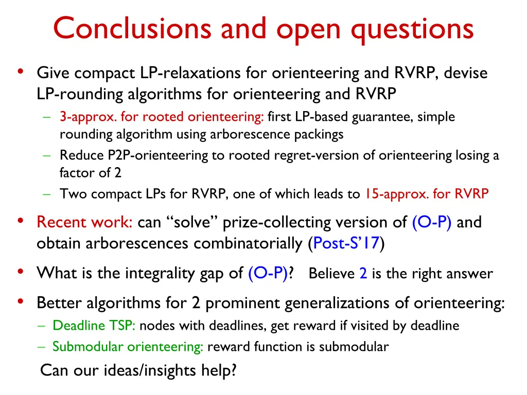 conclusions and open questions