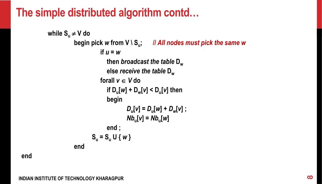 the simple distributed algorithm contd