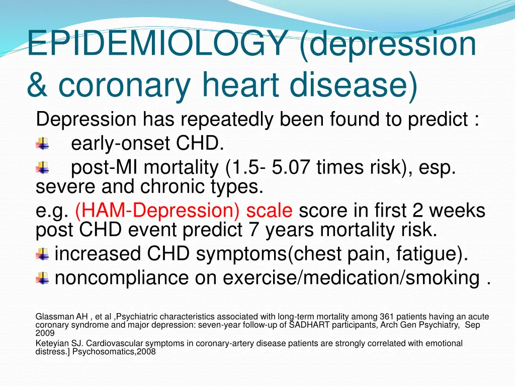 epidemiology depression coronary heart disease
