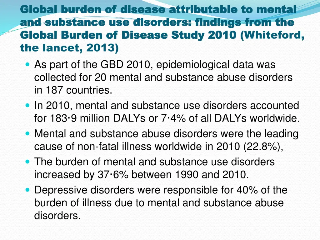 global burden of disease attributable to mental