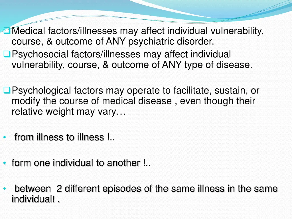 medical factors illnesses may affect individual