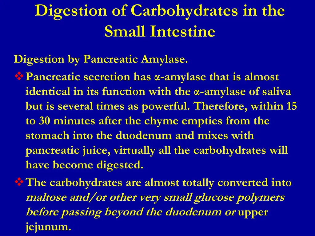 digestion of carbohydrates in the small intestine