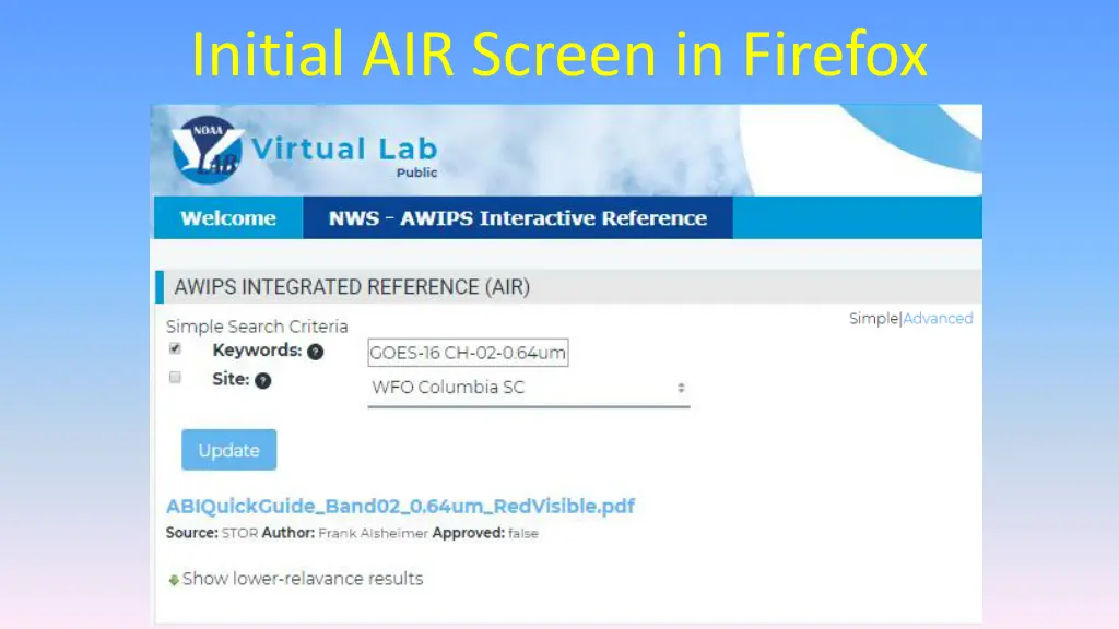 initial air screen in firefox