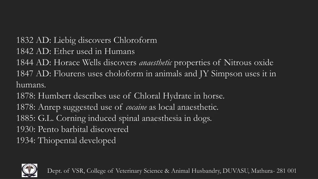 1832 ad liebig discovers chloroform 1842 ad ether