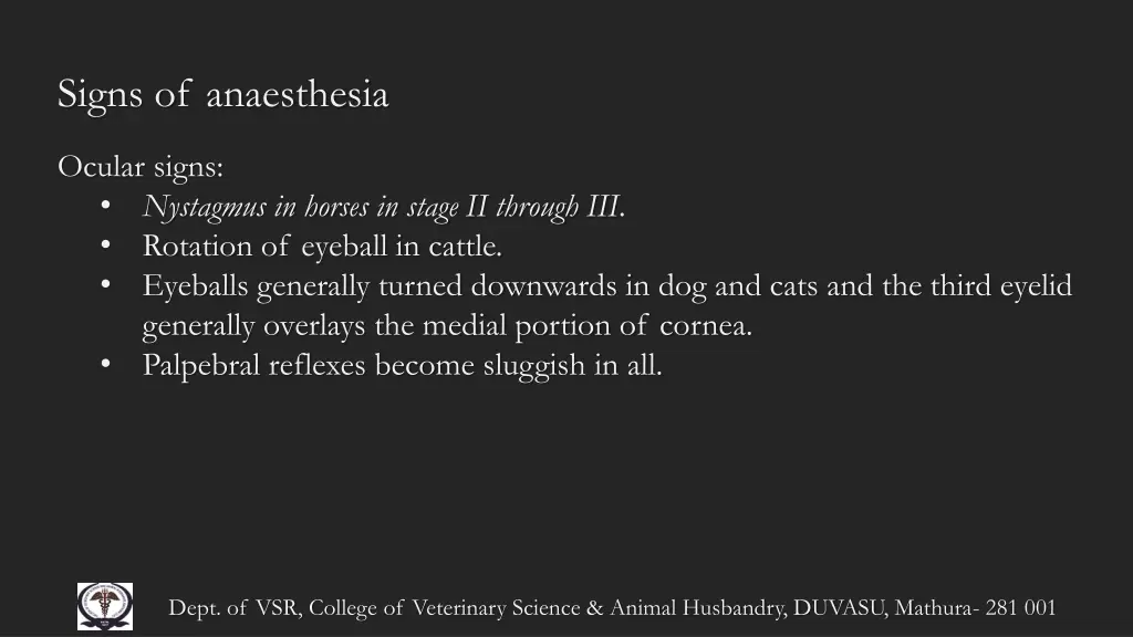 signs of anaesthesia 2
