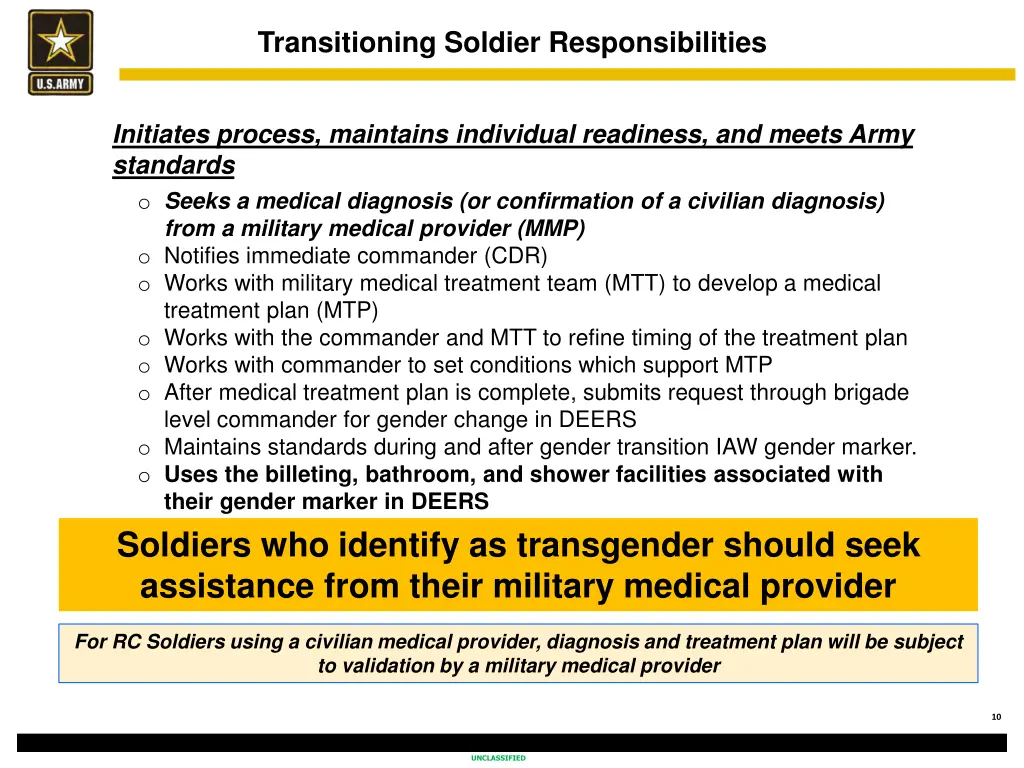transitioning soldier responsibilities