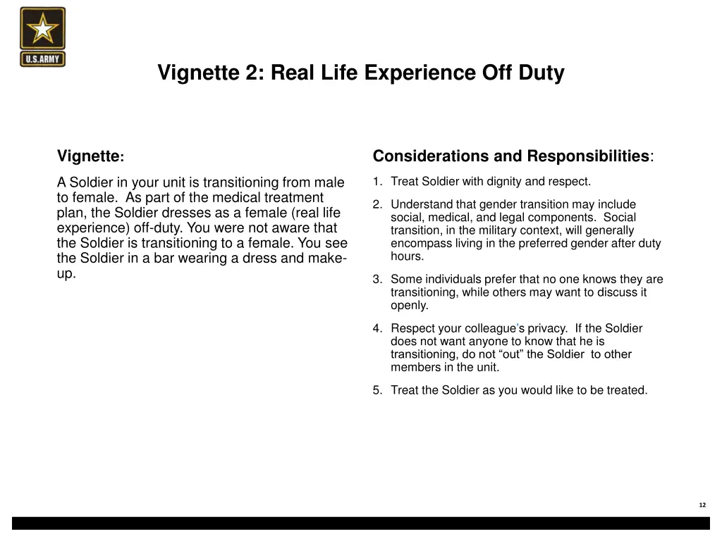 vignette 2 real life experience off duty