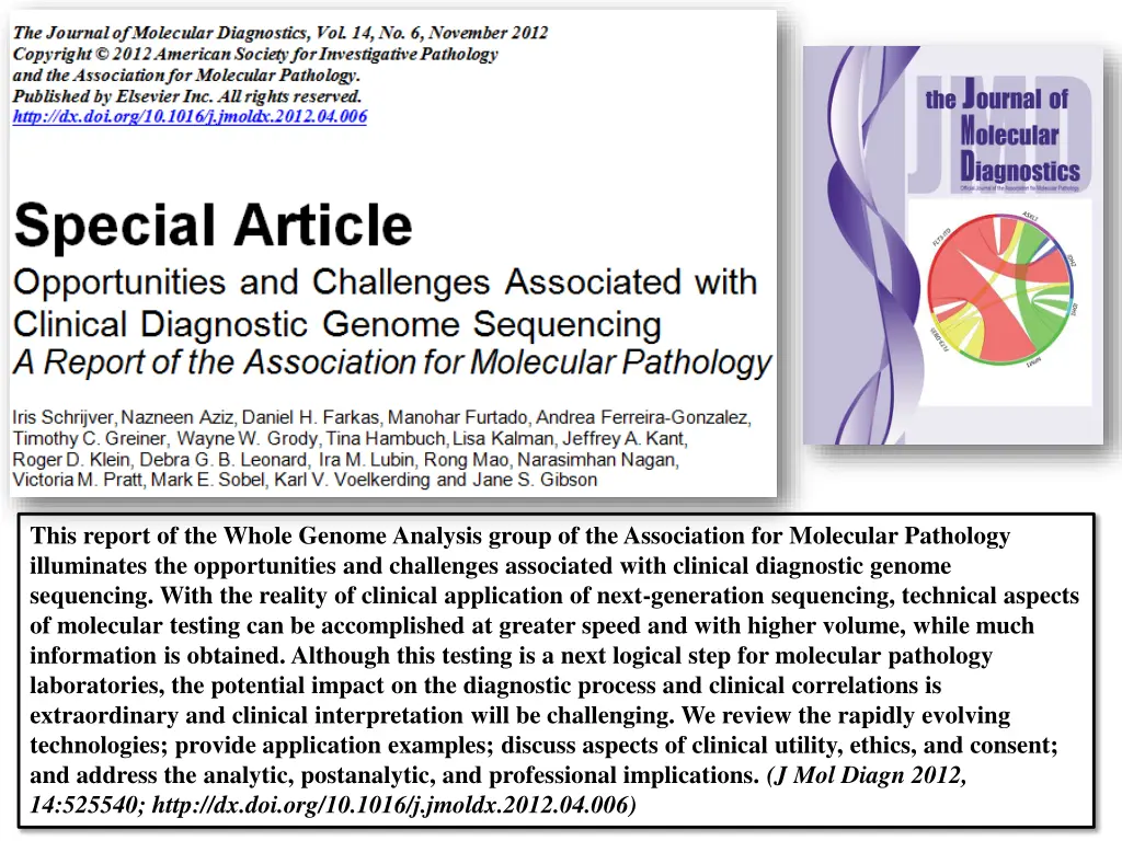 this report of the whole genome analysis group