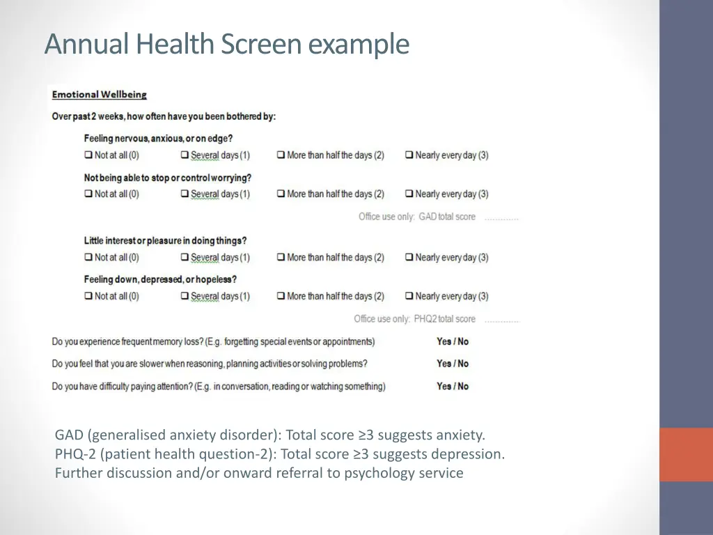 annual health screen example