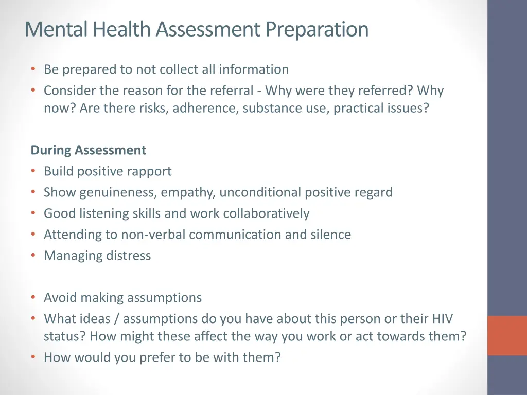 mental health assessment preparation