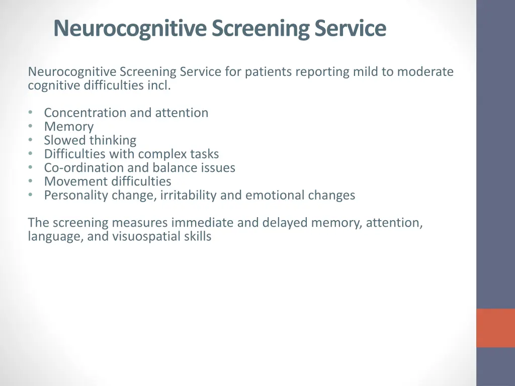 neurocognitive screening service