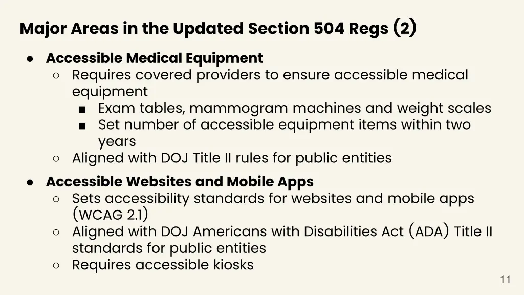 major areas in the updated section 504 regs 2