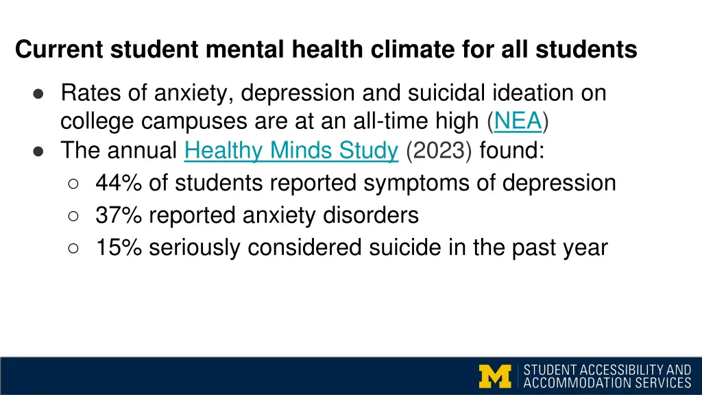 current student mental health climate
