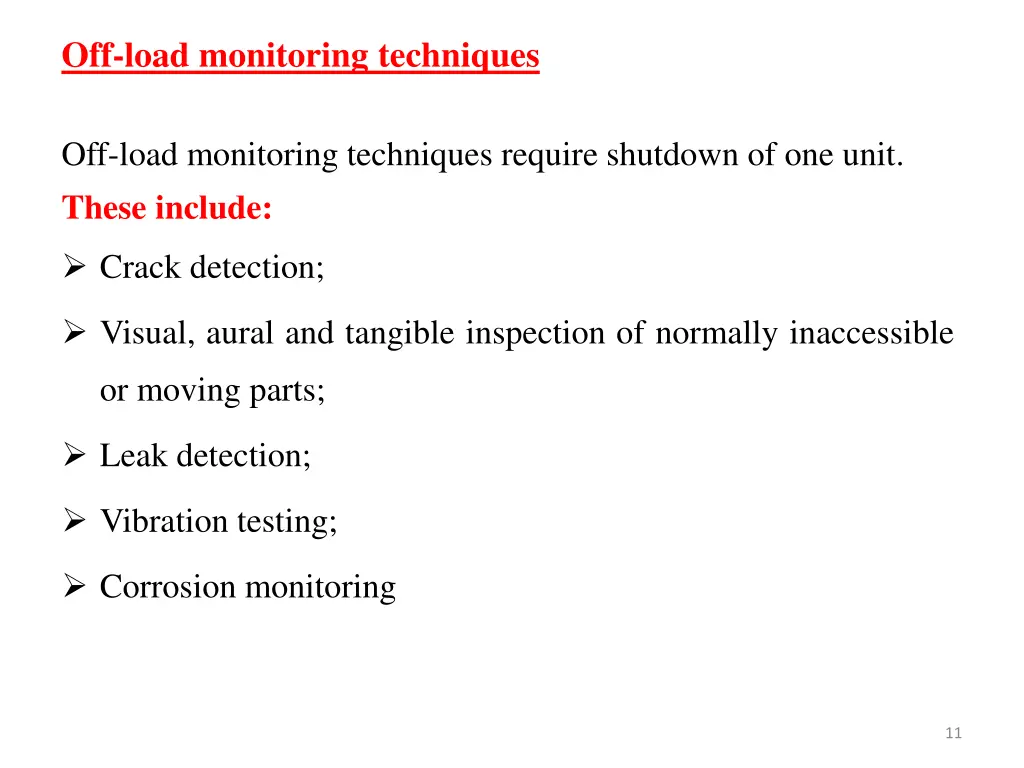 off load monitoring techniques