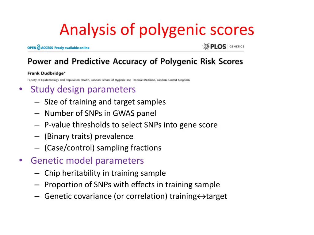 analysis of polygenic scores