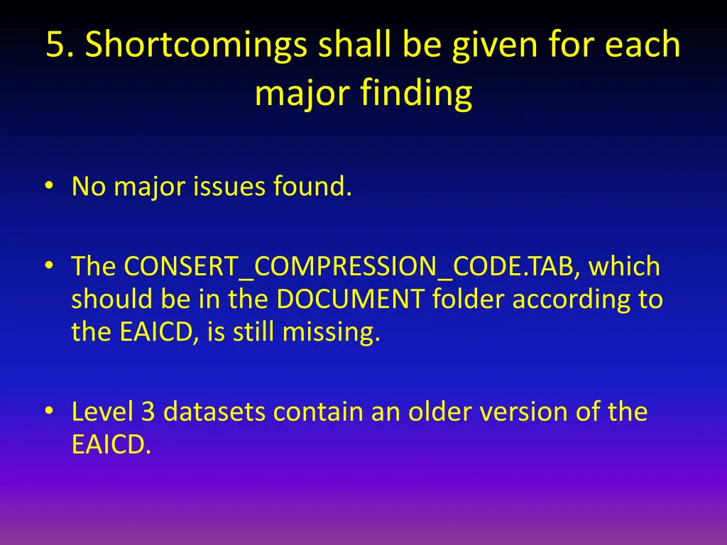 5 shortcomings shall be given for each major