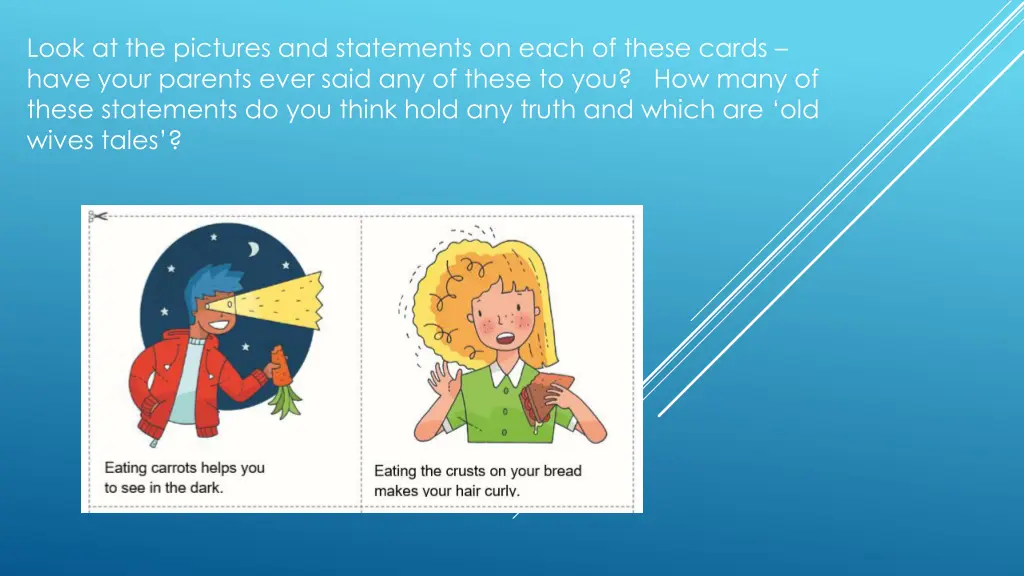 look at the pictures and statements on each