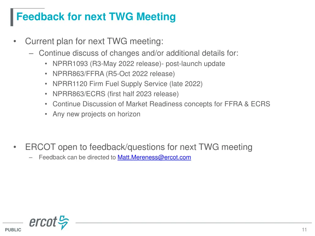 feedback for next twg meeting
