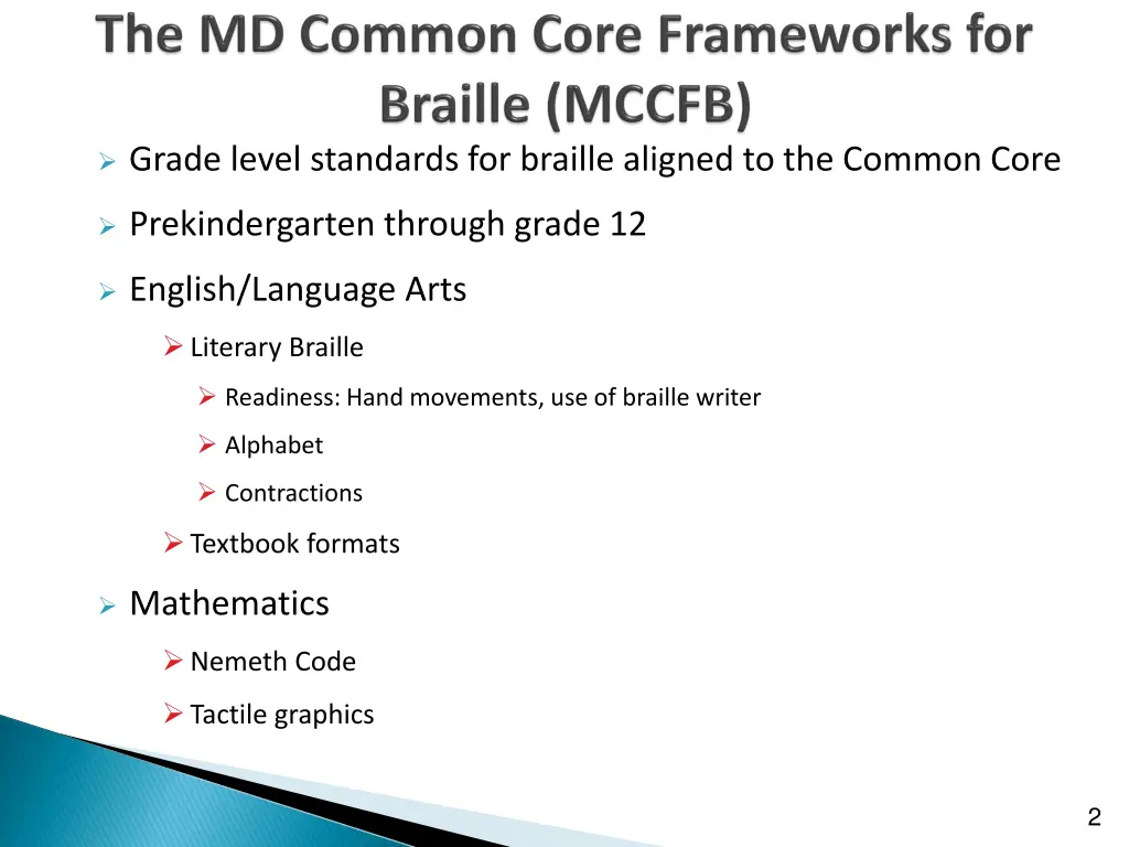 grade level standards for braille aligned
