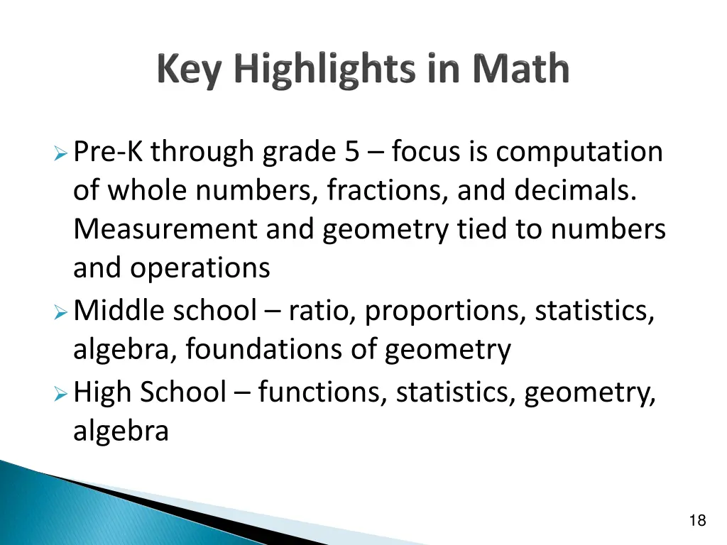pre k through grade 5 focus is computation
