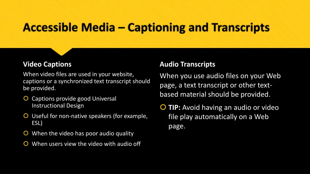 accessible media captioning and transcripts