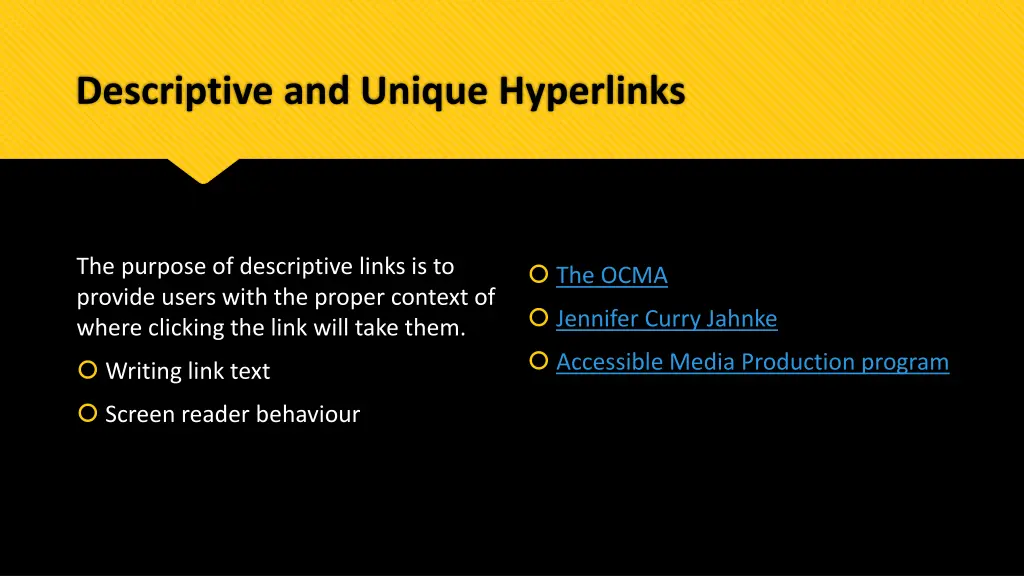 descriptive and unique hyperlinks
