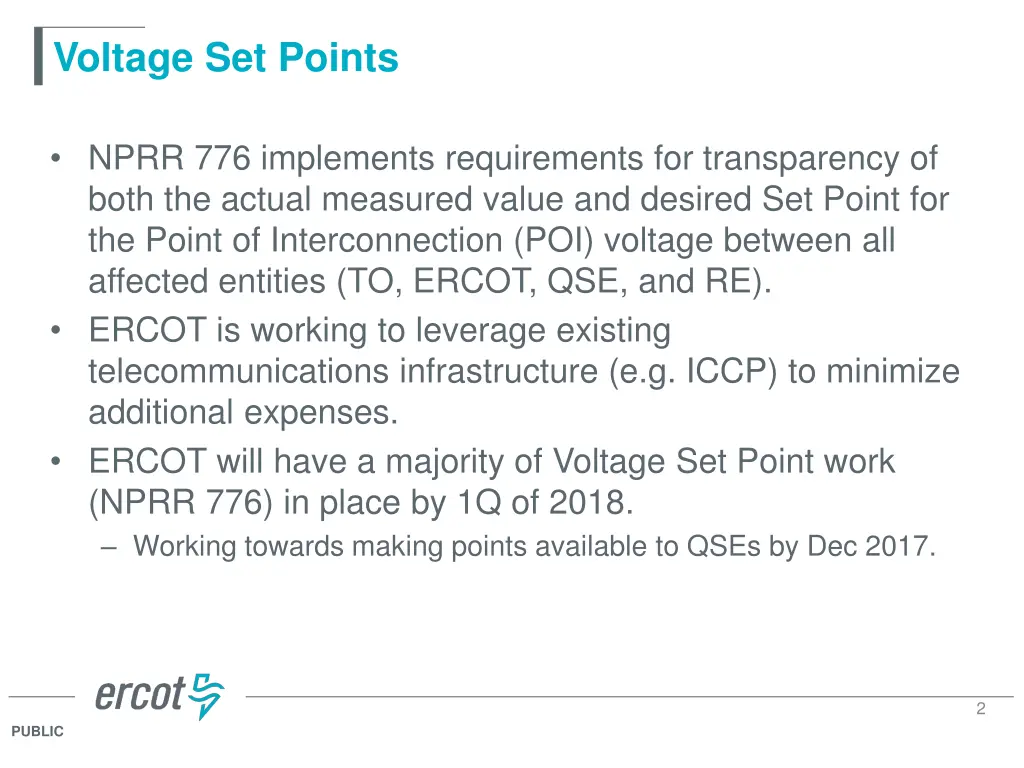 voltage set points