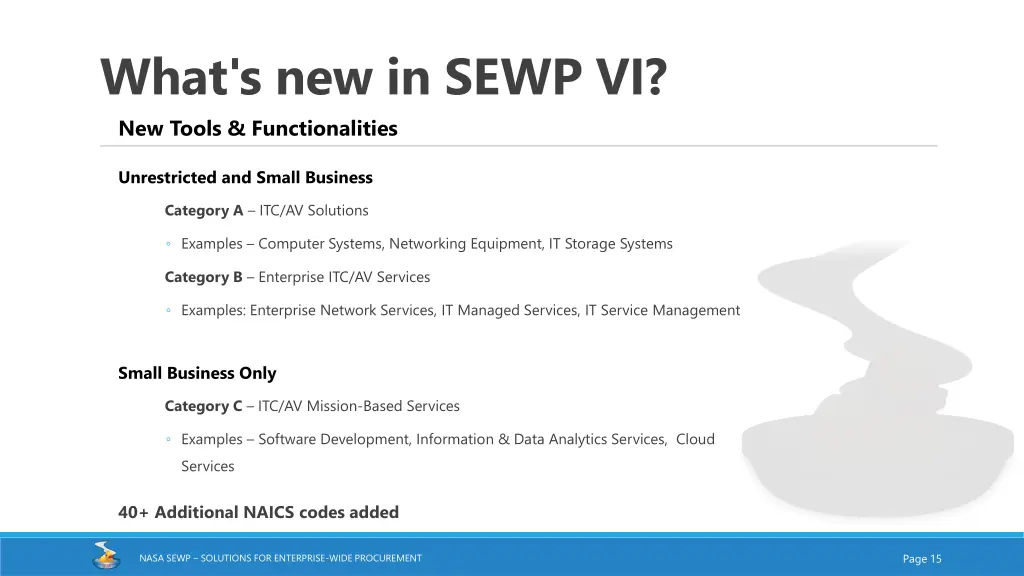 what s new in sewp vi new tools functionalities