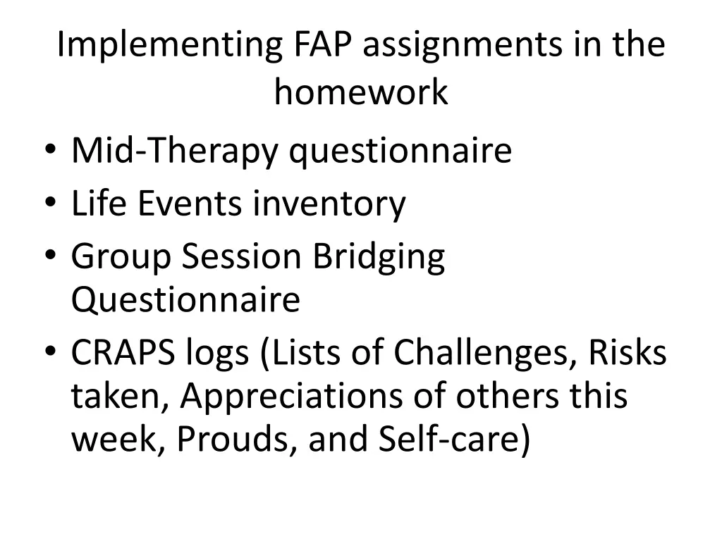 implementing fap assignments in the homework