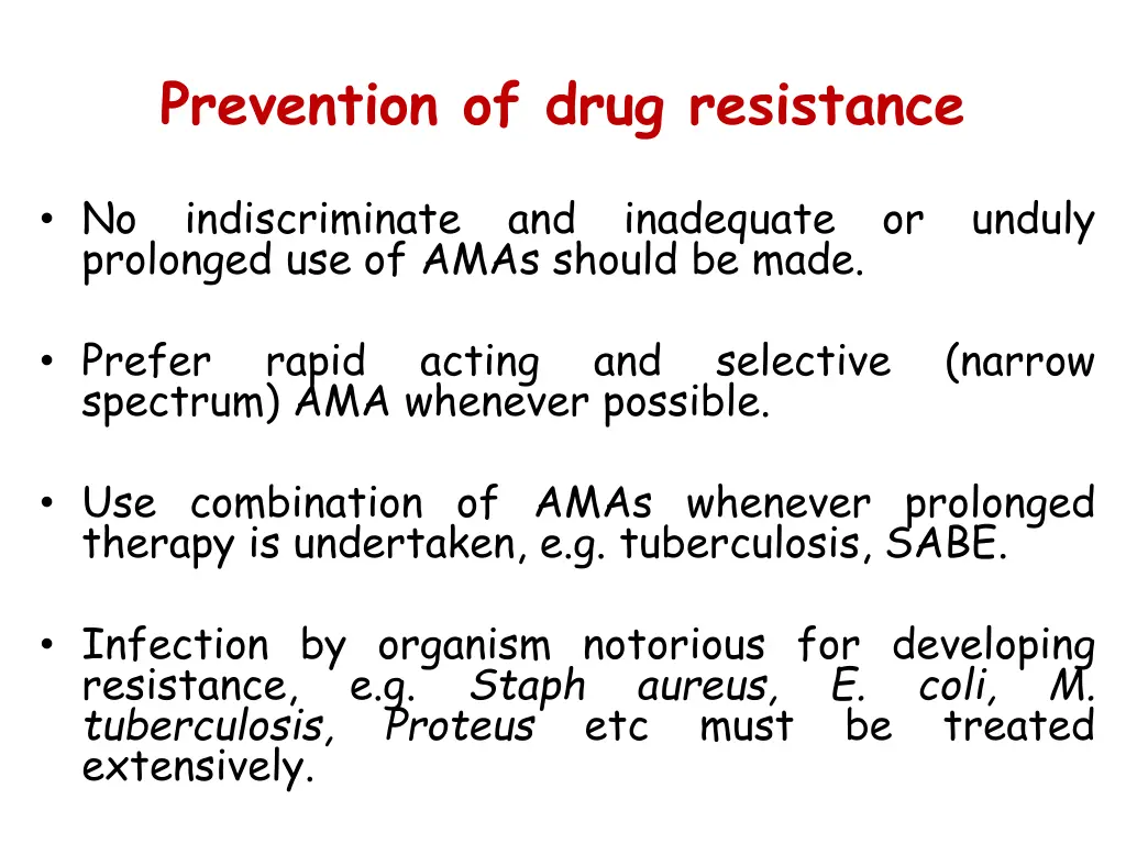prevention of drug resistance