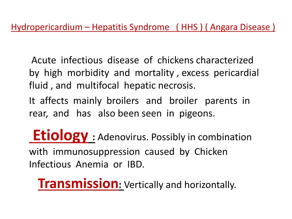 hydropericardium hepatitis syndrome hhs angara