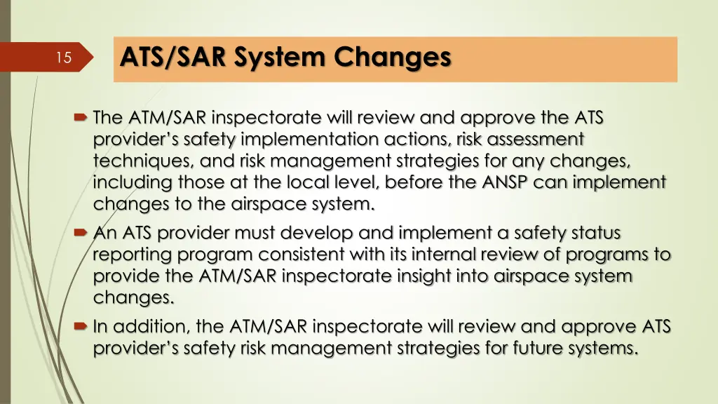 ats sar system changes