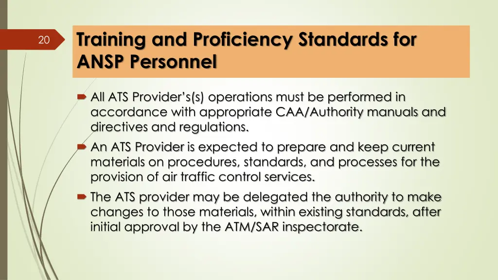 training and proficiency standards for ansp