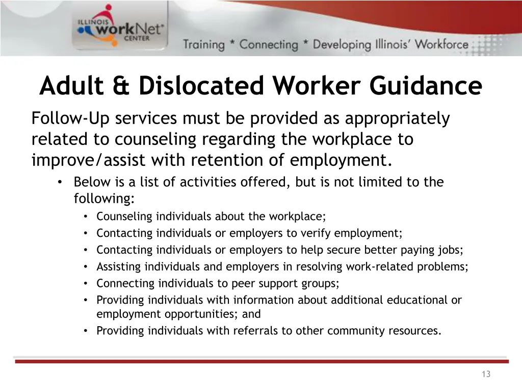 adult dislocated worker guidance follow
