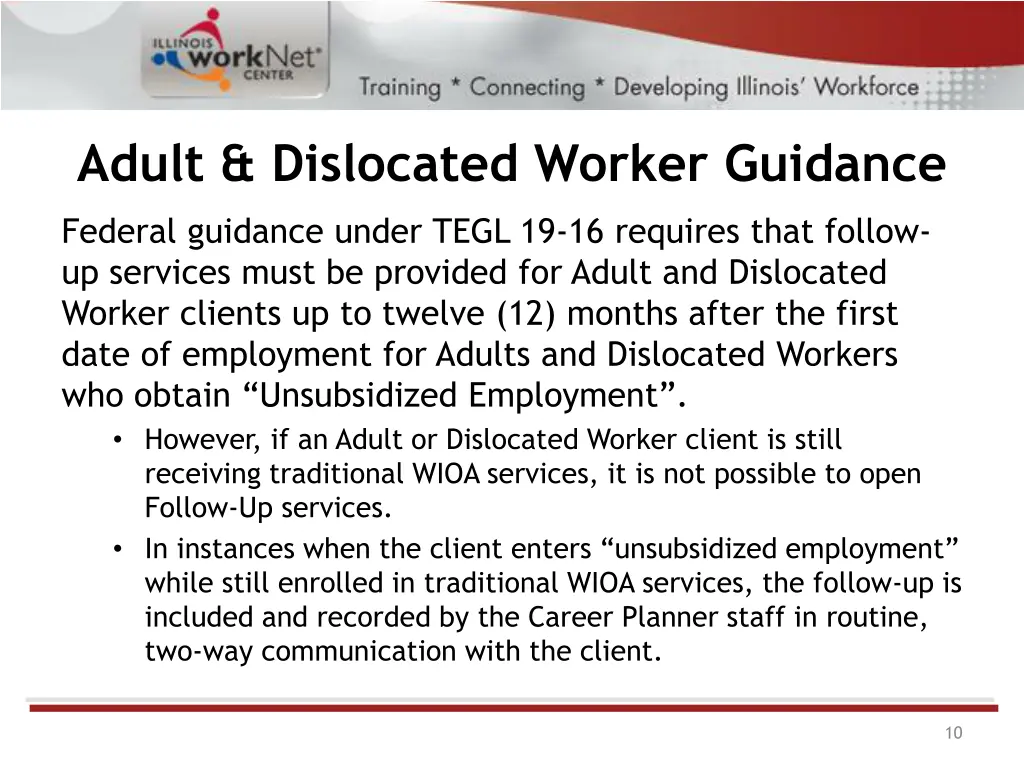 adult dislocated worker guidance