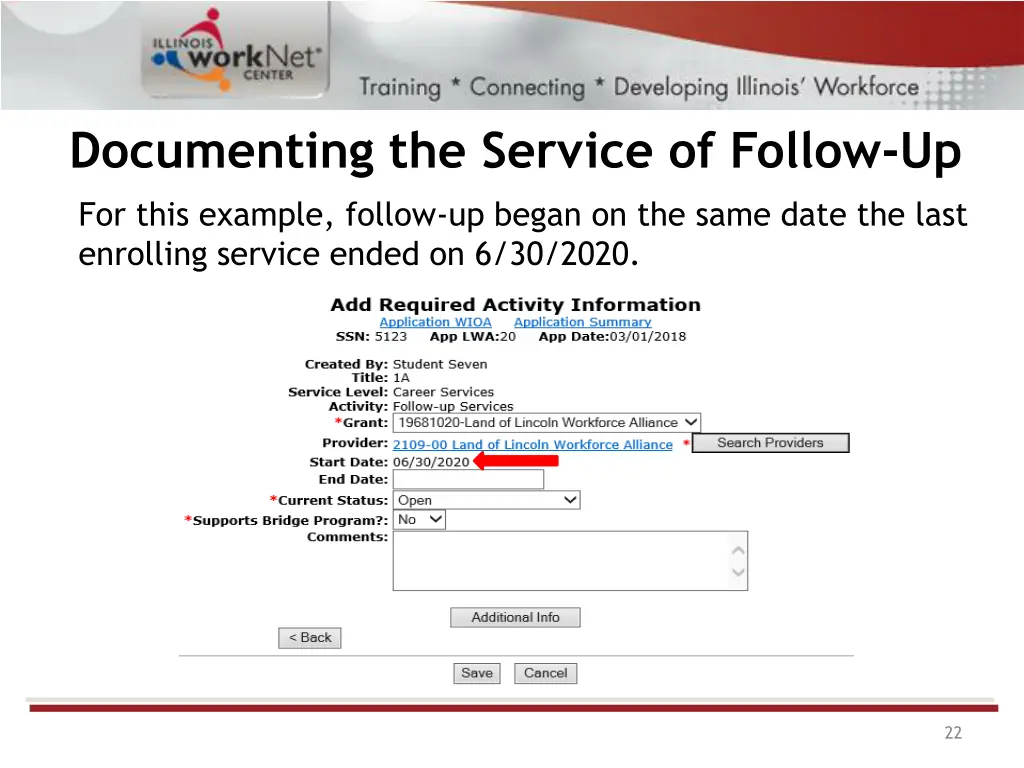 documenting the service of follow up for this