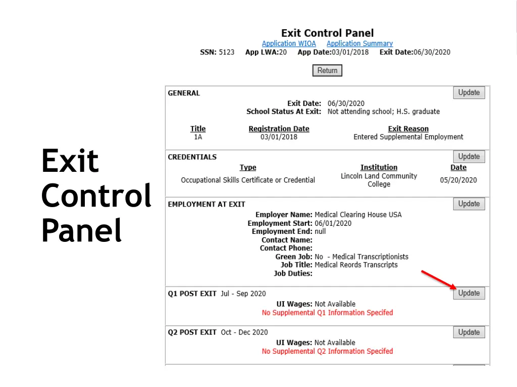 exit control panel