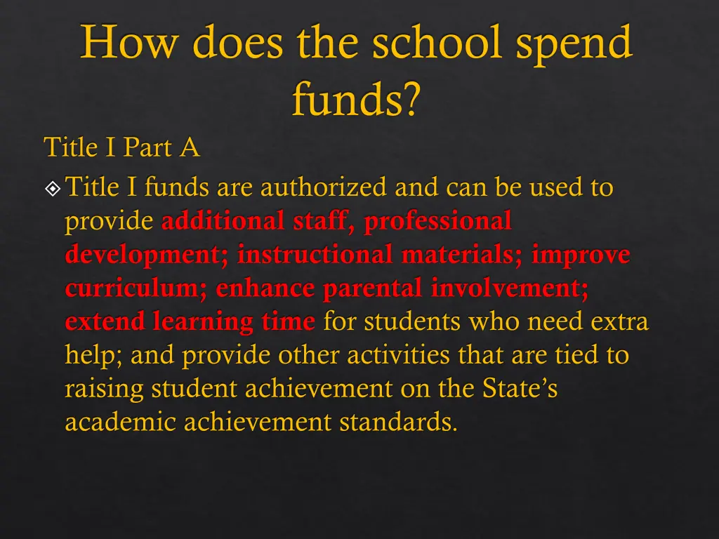 how does the school spend funds title i part