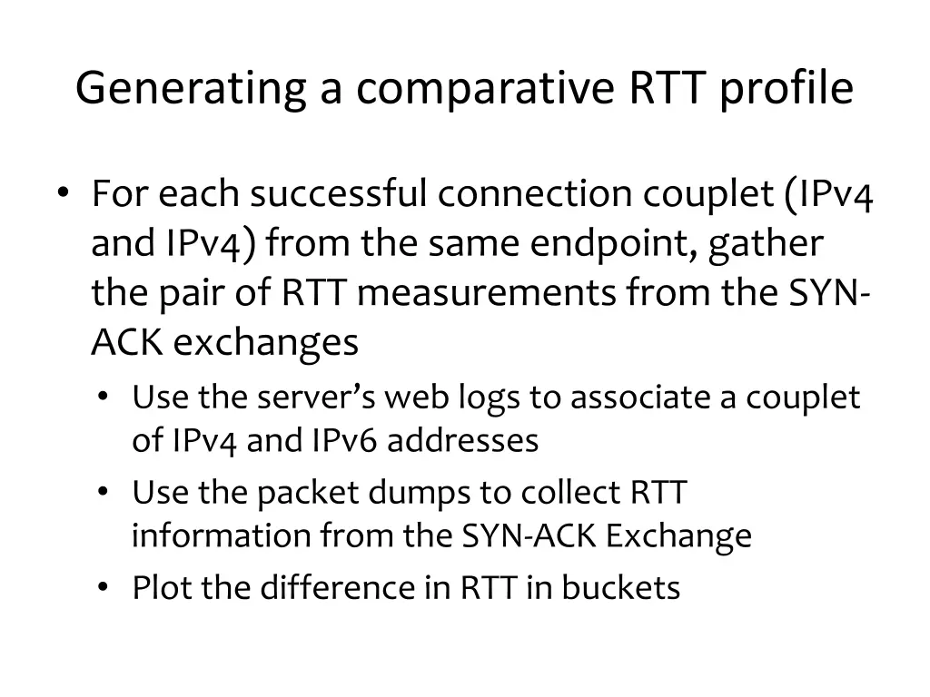 generating a comparative rtt profile