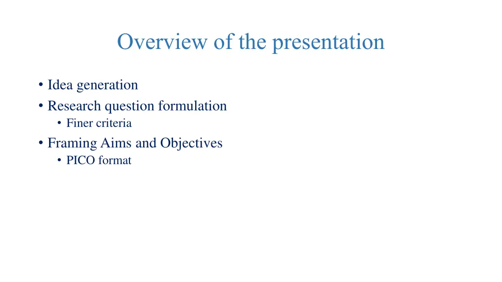 overview of the presentation