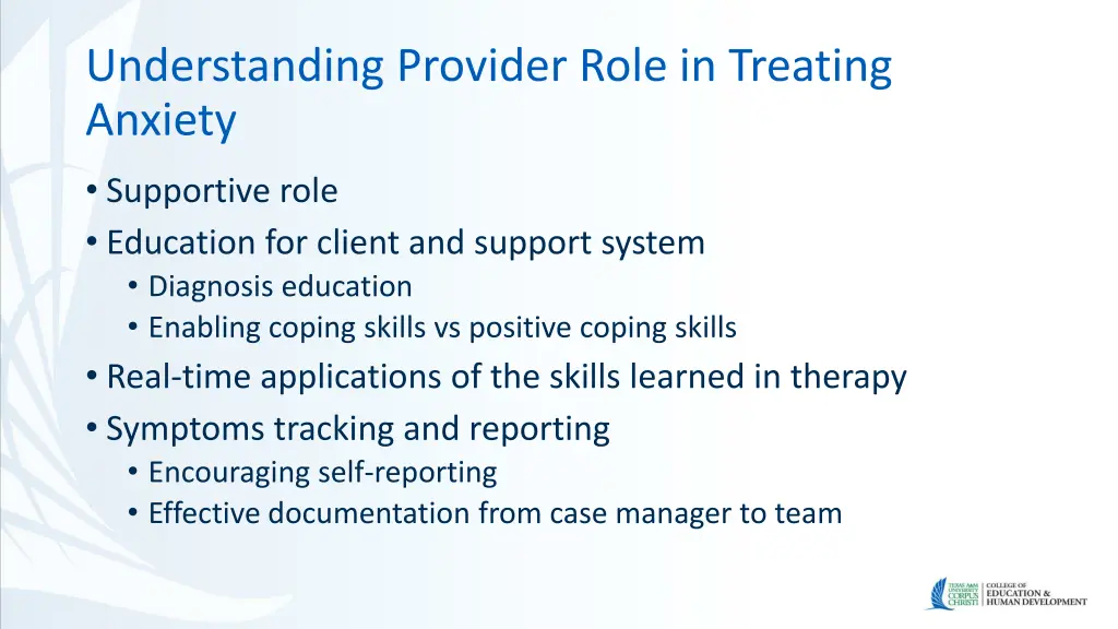understanding provider role in treating anxiety