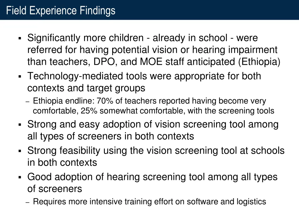 field experience findings